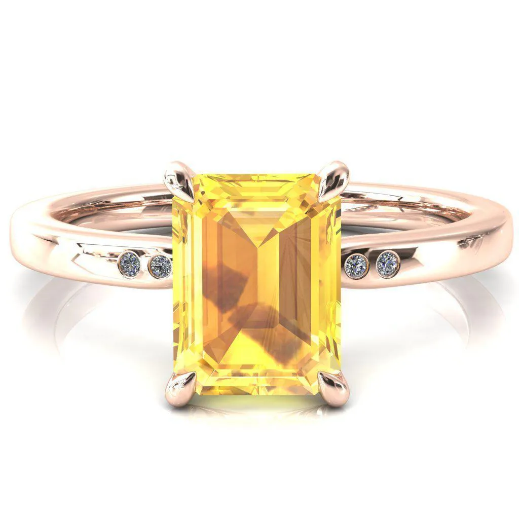 Maise Emerald Yellow Sapphire 4 Prong Diamond Accent Engagement Ring