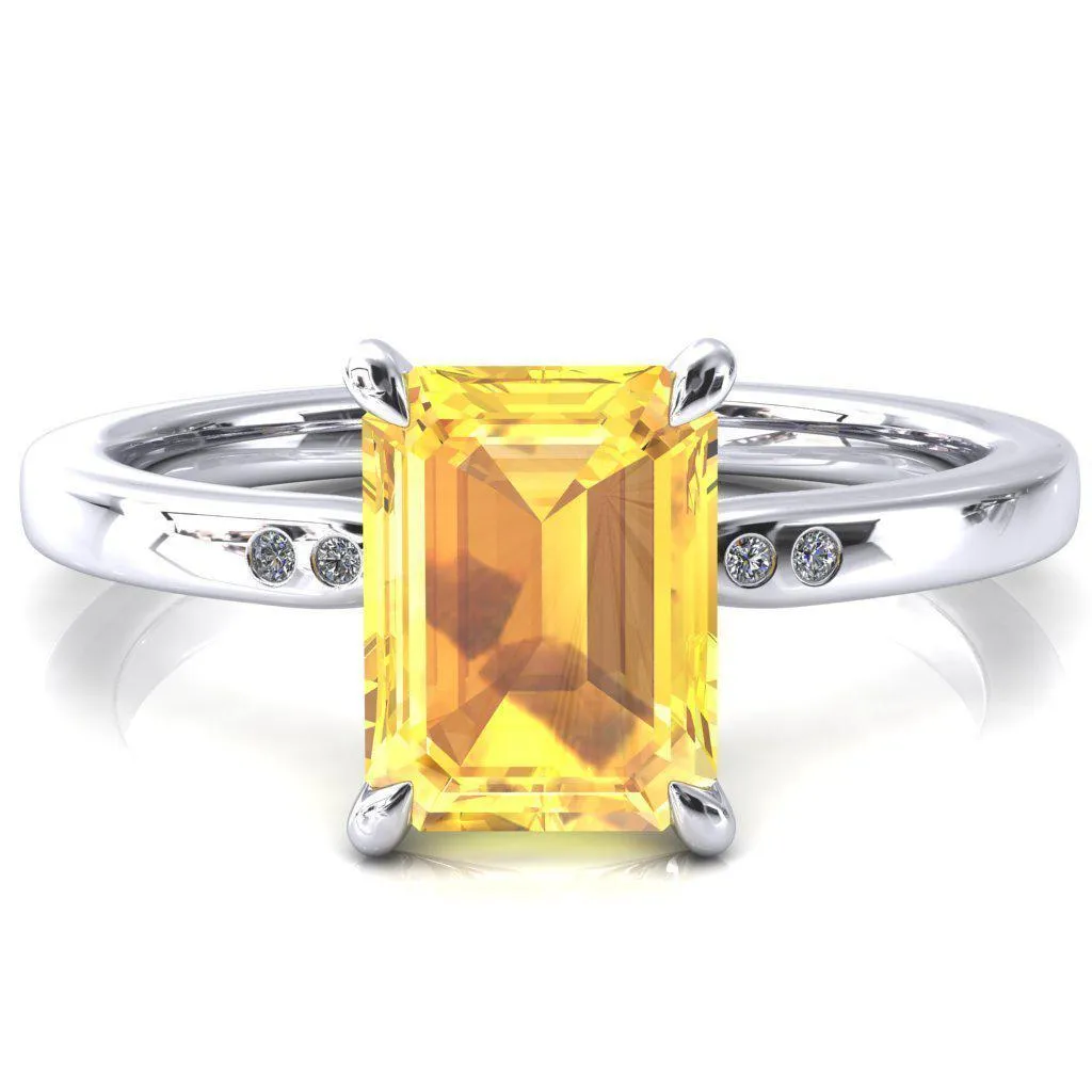 Maise Emerald Yellow Sapphire 4 Prong Diamond Accent Engagement Ring