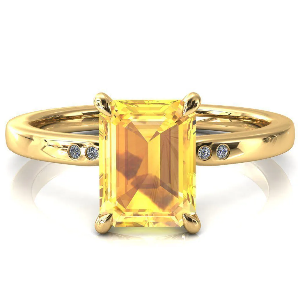 Maise Emerald Yellow Sapphire 4 Prong Diamond Accent Engagement Ring