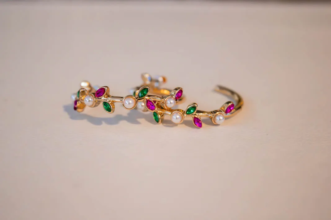 Margot Rhinestone & Pearl Hoop Earrings