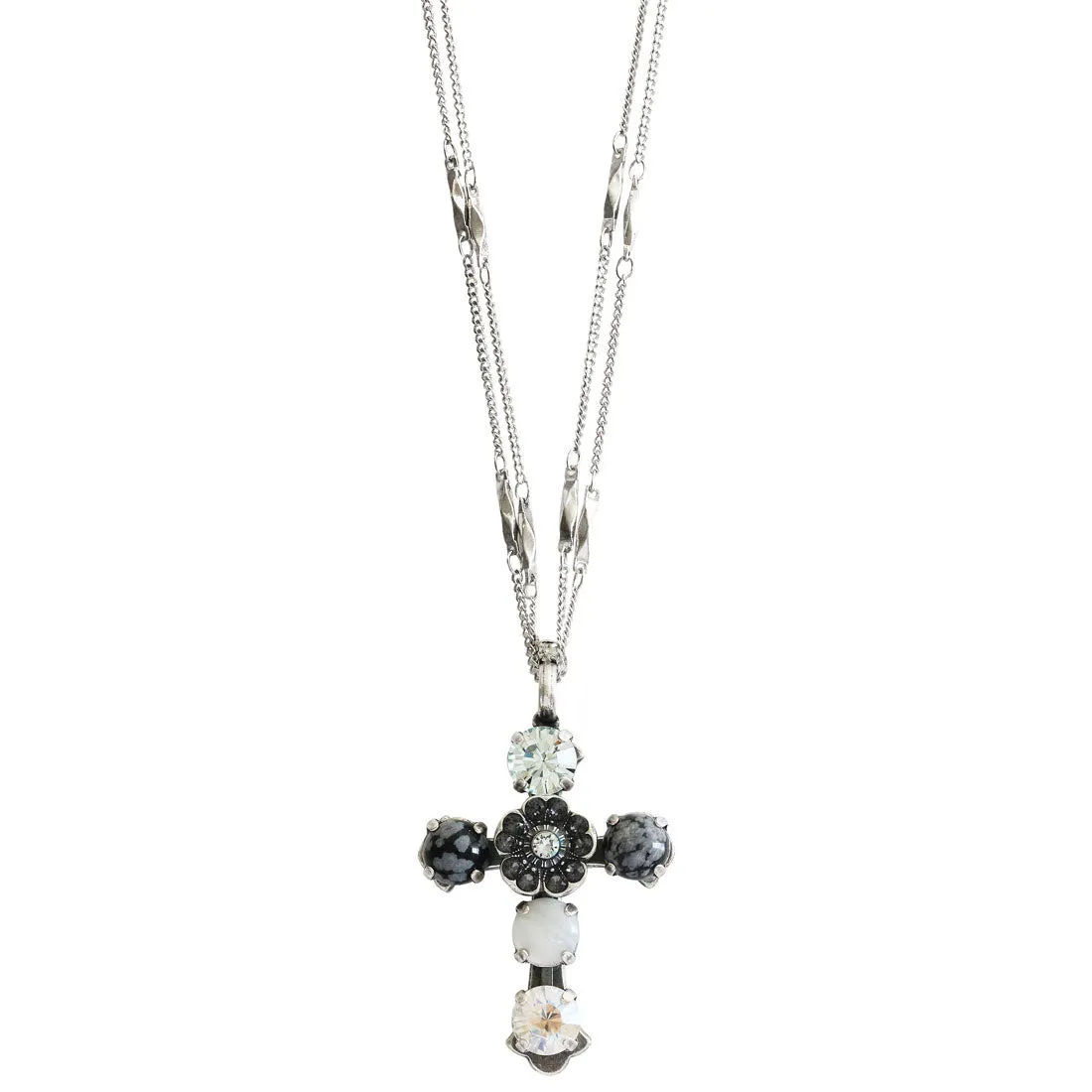 Mariana "Zulu" Silver Plated Flower Cross Pendant Crystal Necklace, 5127 M1080