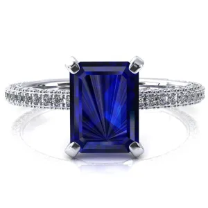 Mariyah Emerald Blue Sapphire 4 Prong 3/4 Eternity 3 Sided Diamond Shank Engagement Ring