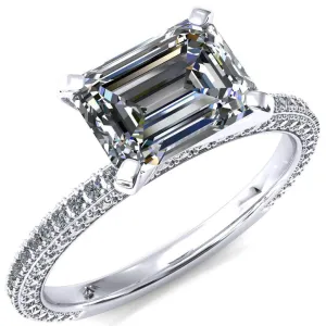 Mariyah Emerald Center Stone East-West 4 Prong 3/4 Eternity 3 Sided Diamond Shank Engagement Ring