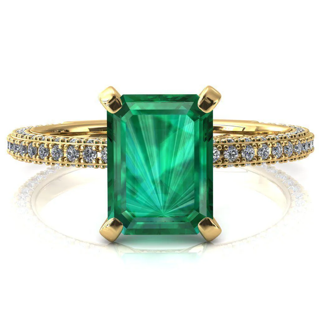 Mariyah Emerald Emerald 4 Prong 3/4 Eternity 3 Sided Diamond Shank Engagement Ring