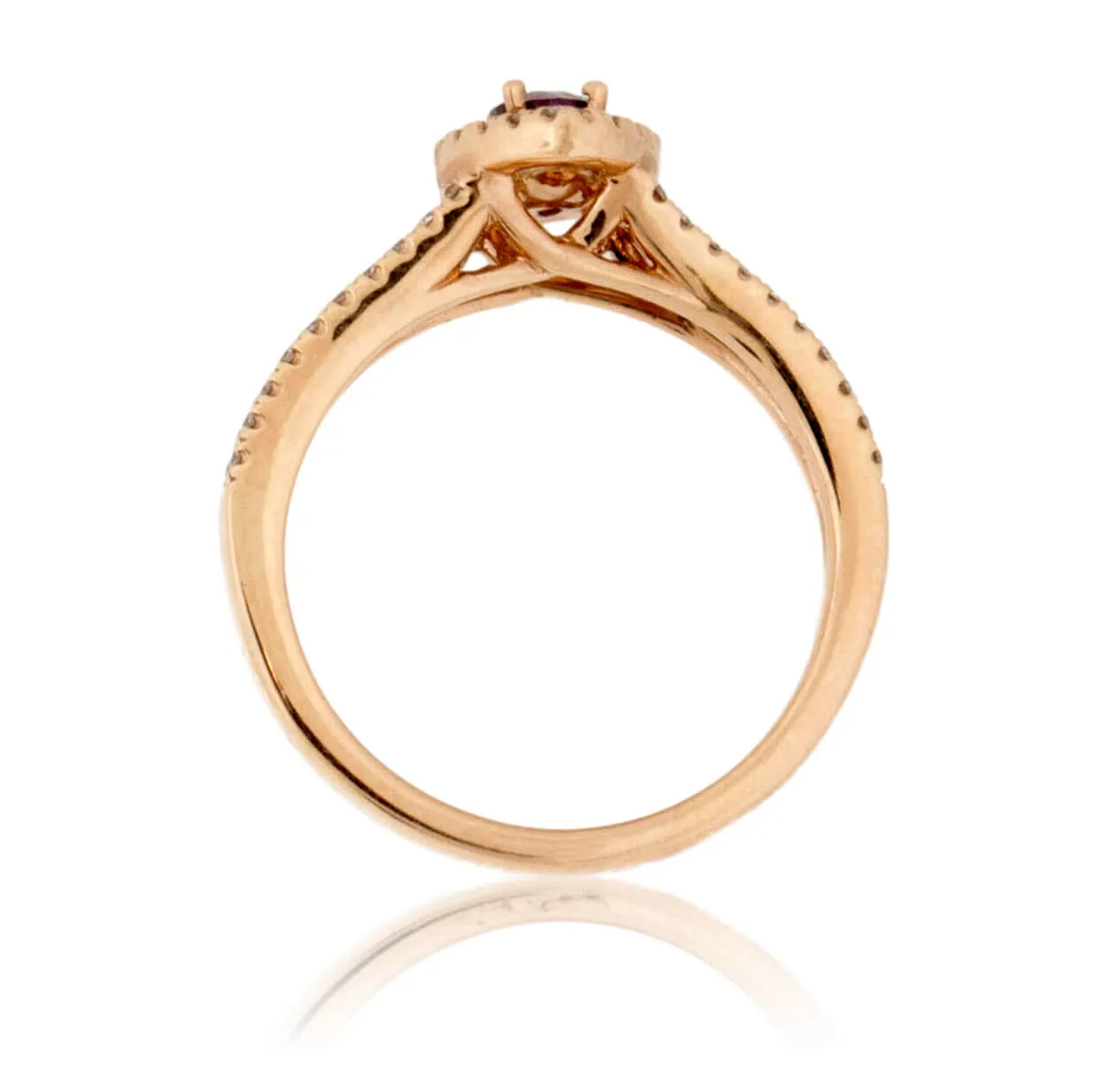 Marquise Shaped Red Emerald and Diamond Halo Style Splint Shank Ring