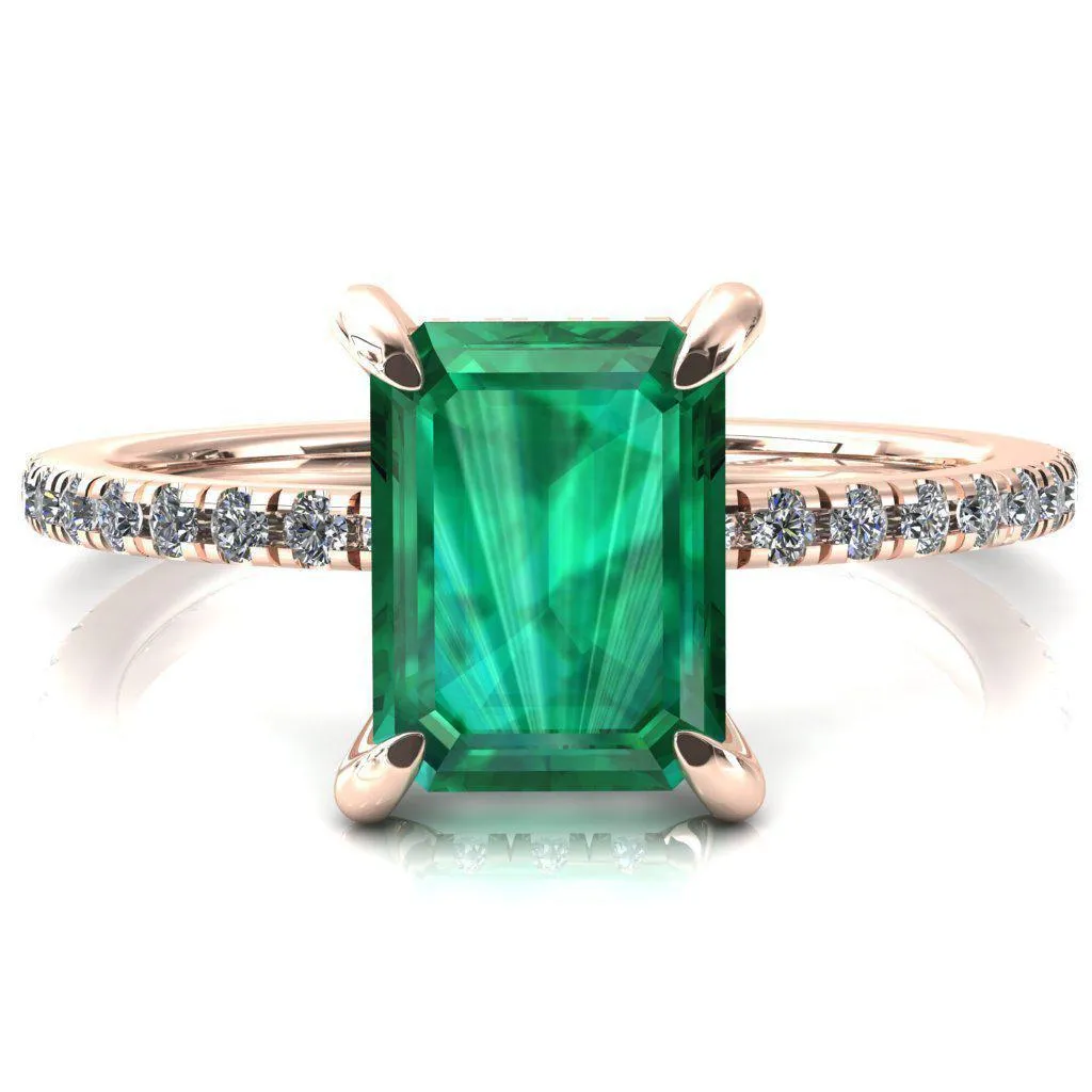 Mayeli Emerald Emerald 4 Claw Prong Micro Pave Diamond Sides Engagement Ring