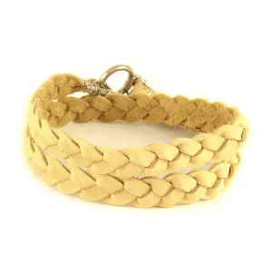 Mens Braided Tan Deerskin Leather Double Wrap Bracelet