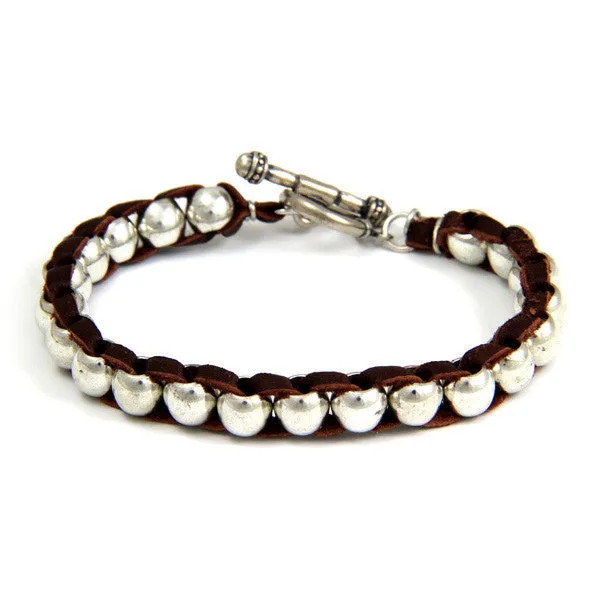 Mens Custom Doughnut and Knot Deerskin Leather Bracelet