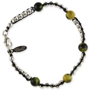 Mens Double Silver Spacer Bead Mens Bracelet on Black Leather