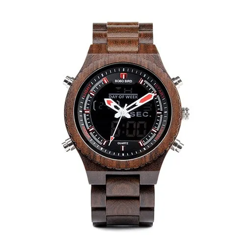 Men's Wood Digital Night Vision Wristwatch