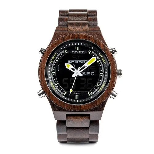Men's Wood Digital Night Vision Wristwatch