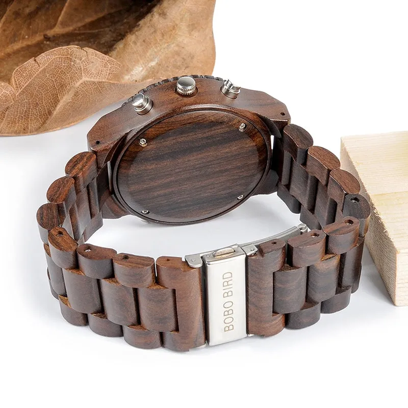 Men's Wood Digital Night Vision Wristwatch