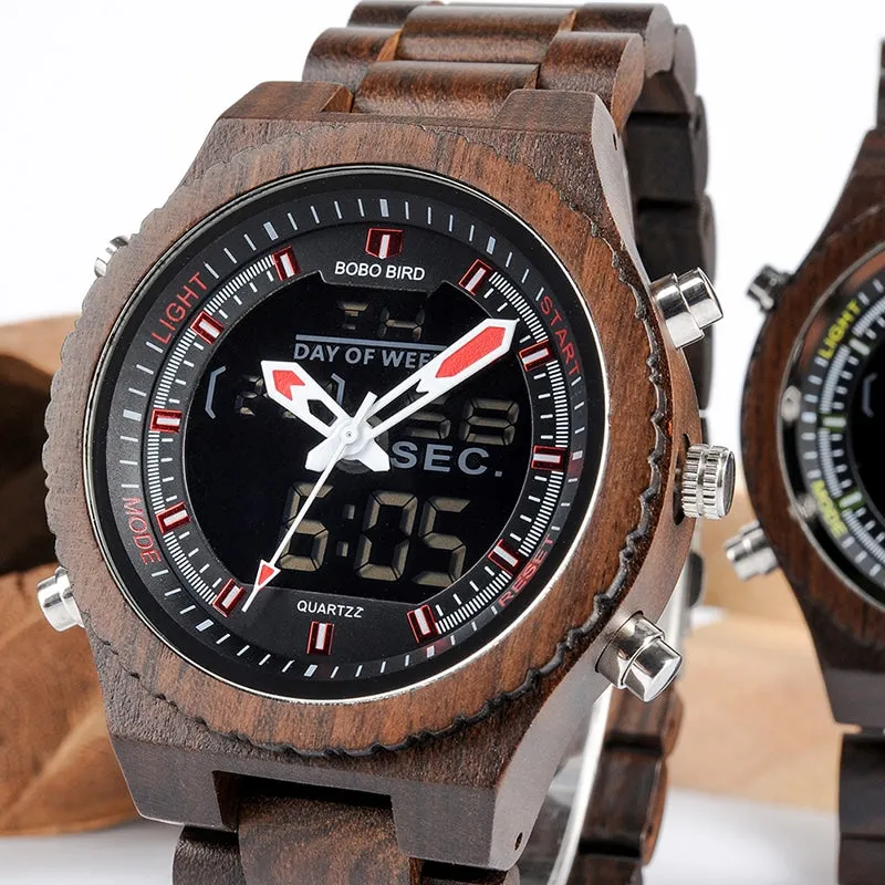 Men's Wood Digital Night Vision Wristwatch