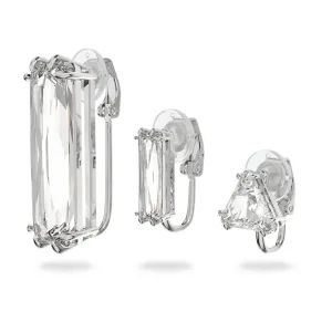 Mesmera clip earring Single, Set (3), Baguette cut, White, Rhodium plated