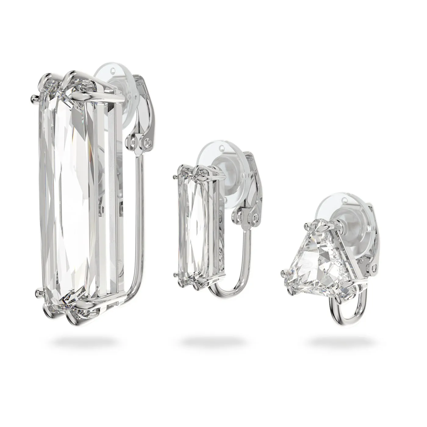 Mesmera clip earring Single, Set (3), Baguette cut, White, Rhodium plated