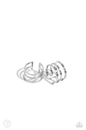 Metro Mashup - Silver - Paparazzi Ear Cuff Earrings