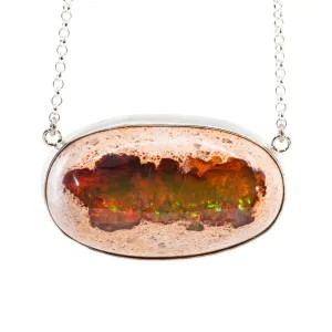 Mexican Matrix Opal 83.32 Carat Cabochon Sterling Silver Handcrafted 20 Inch Necklace