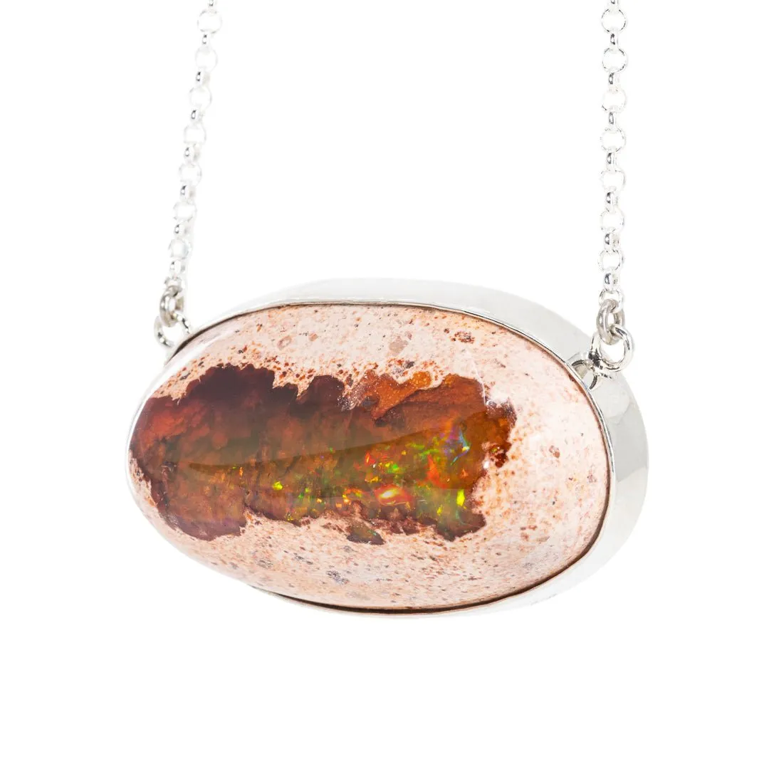 Mexican Matrix Opal 83.32 Carat Cabochon Sterling Silver Handcrafted 20 Inch Necklace