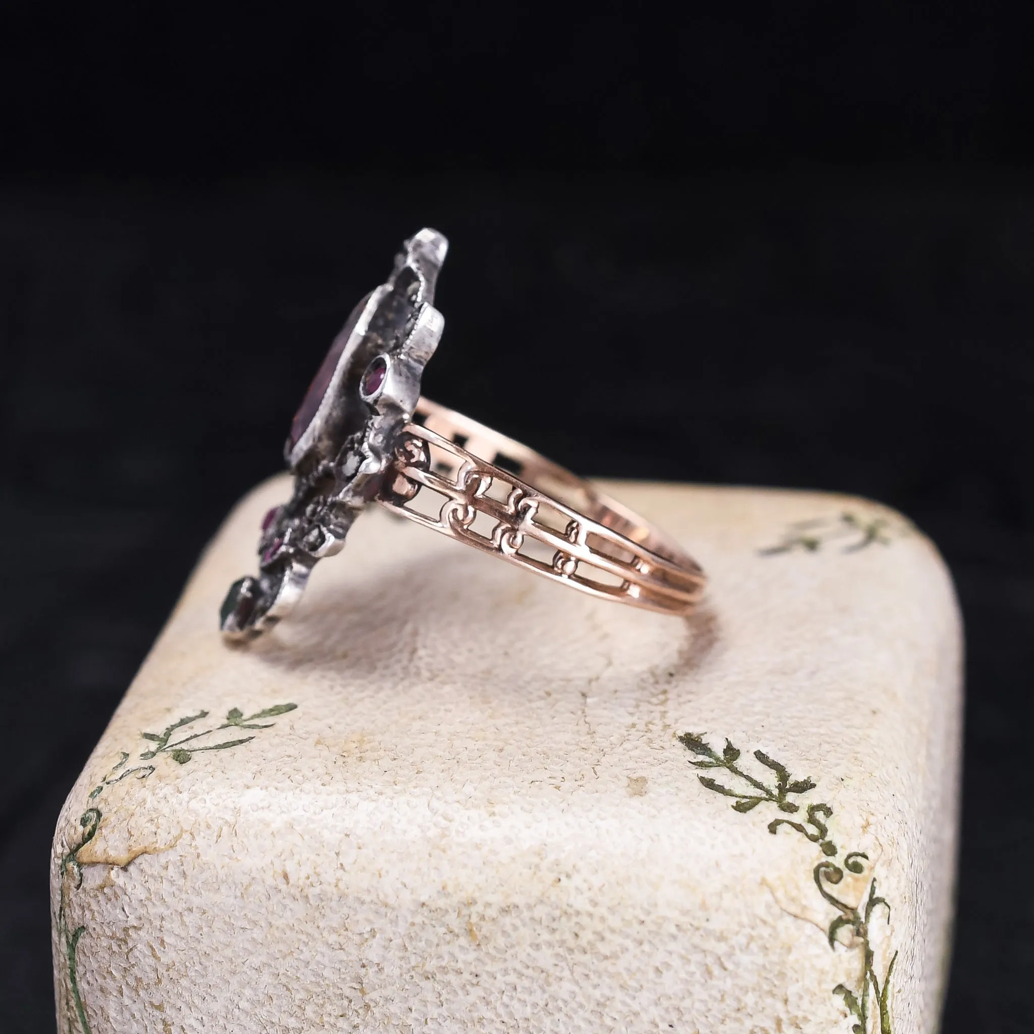 Mid-Victorian Precious Topaz Flower Garland Ring