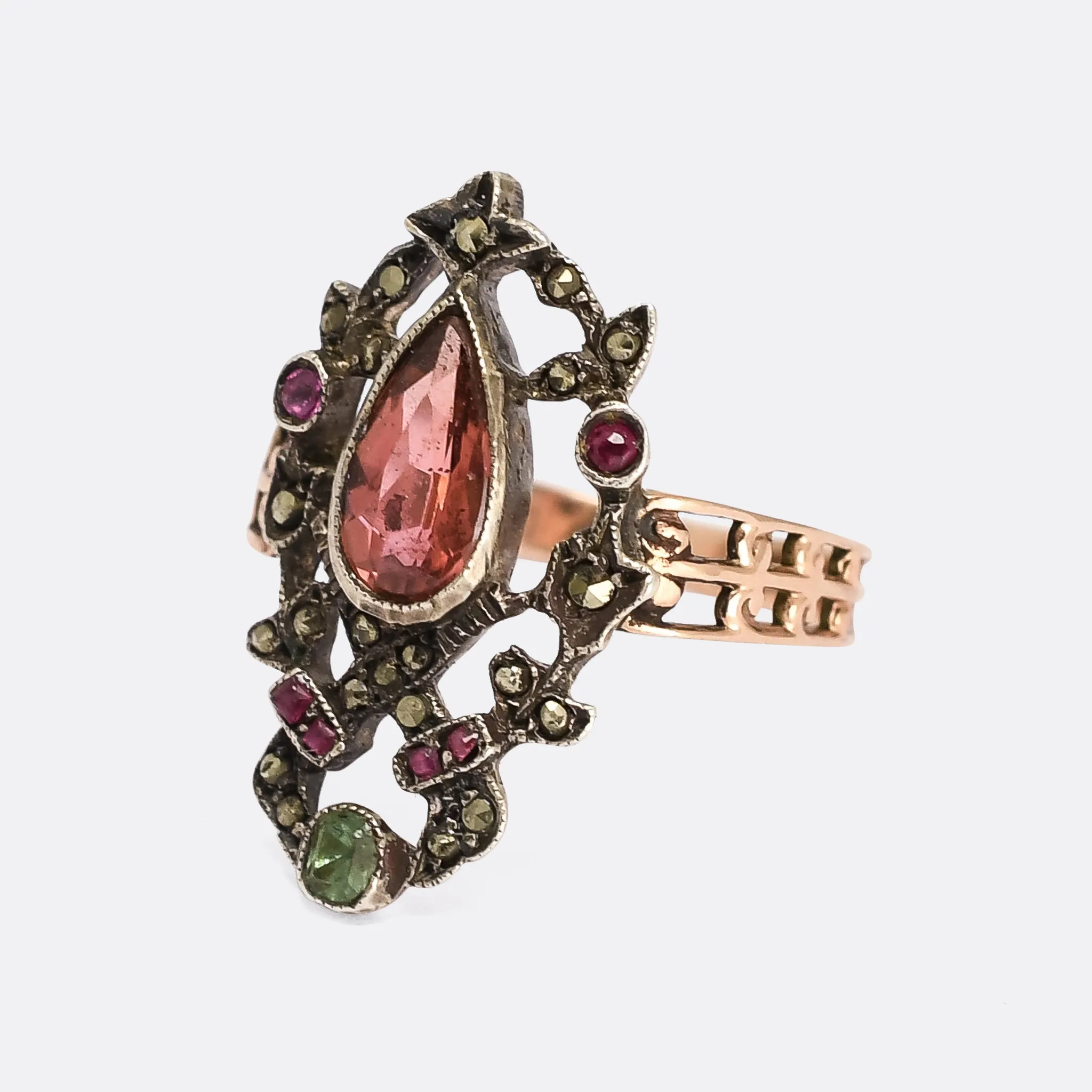 Mid-Victorian Precious Topaz Flower Garland Ring