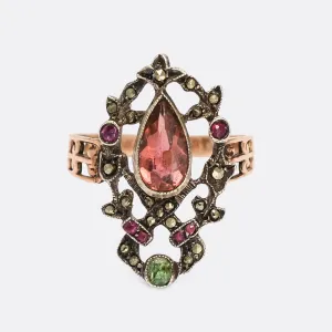 Mid-Victorian Precious Topaz Flower Garland Ring