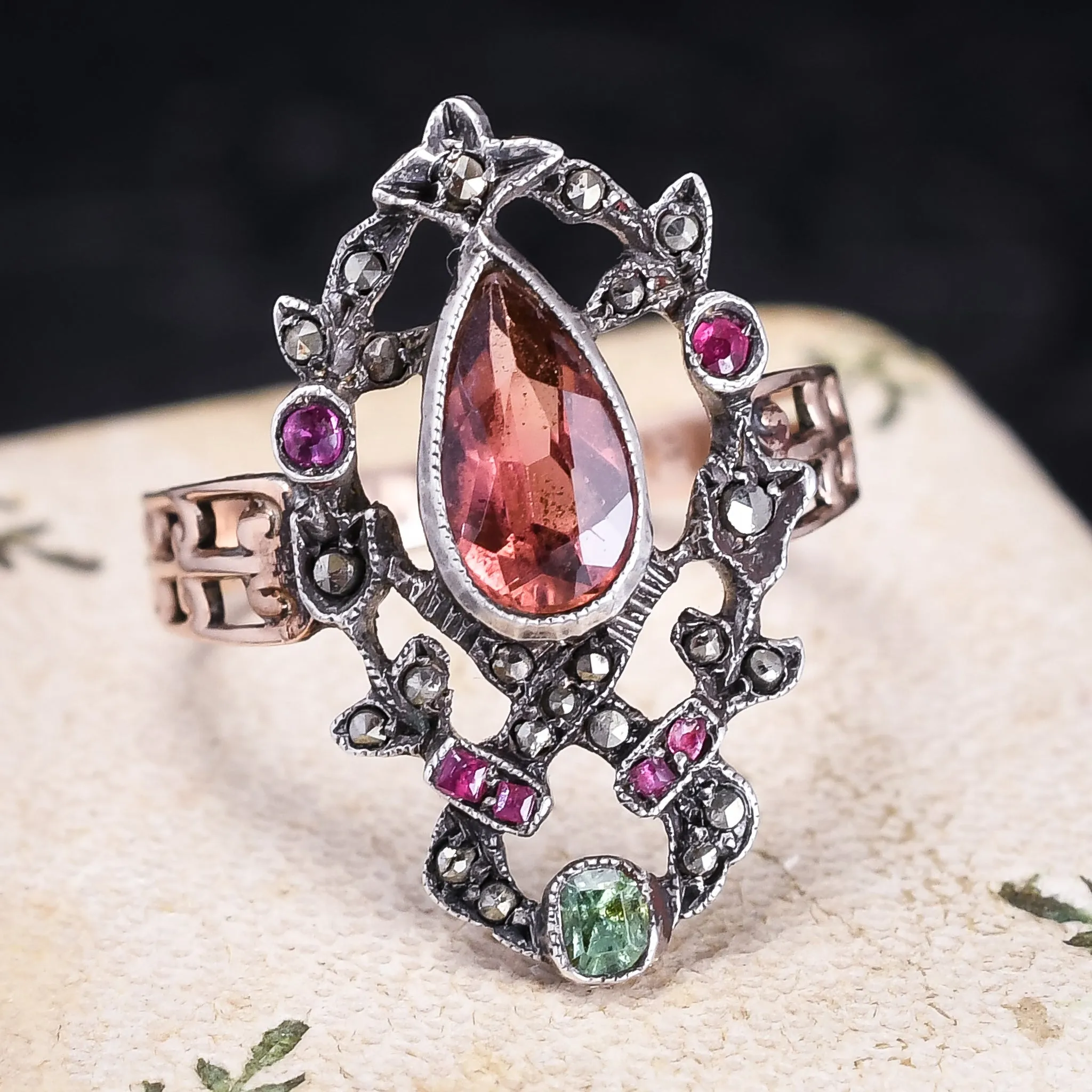 Mid-Victorian Precious Topaz Flower Garland Ring