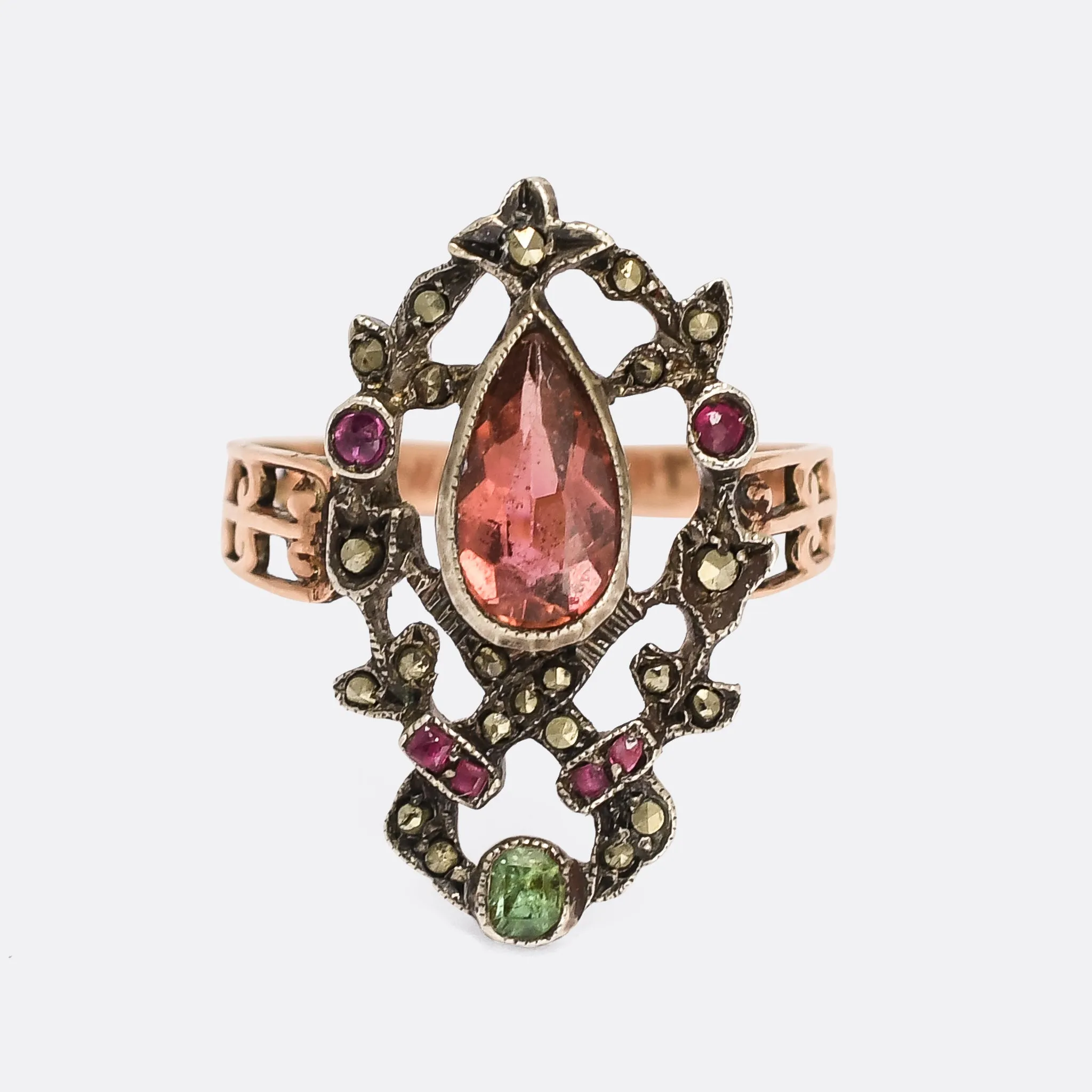 Mid-Victorian Precious Topaz Flower Garland Ring