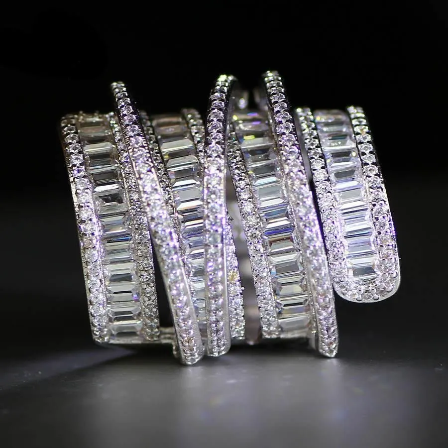 Miltylayer White Sapphire Ring Cut 6.4 CT Silver Women's Engagement wedding Party