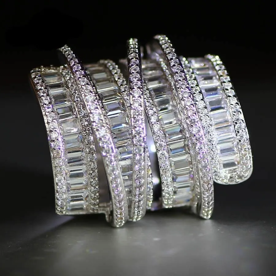 Miltylayer White Sapphire Ring Cut 6.4 CT Silver Women's Engagement wedding Party