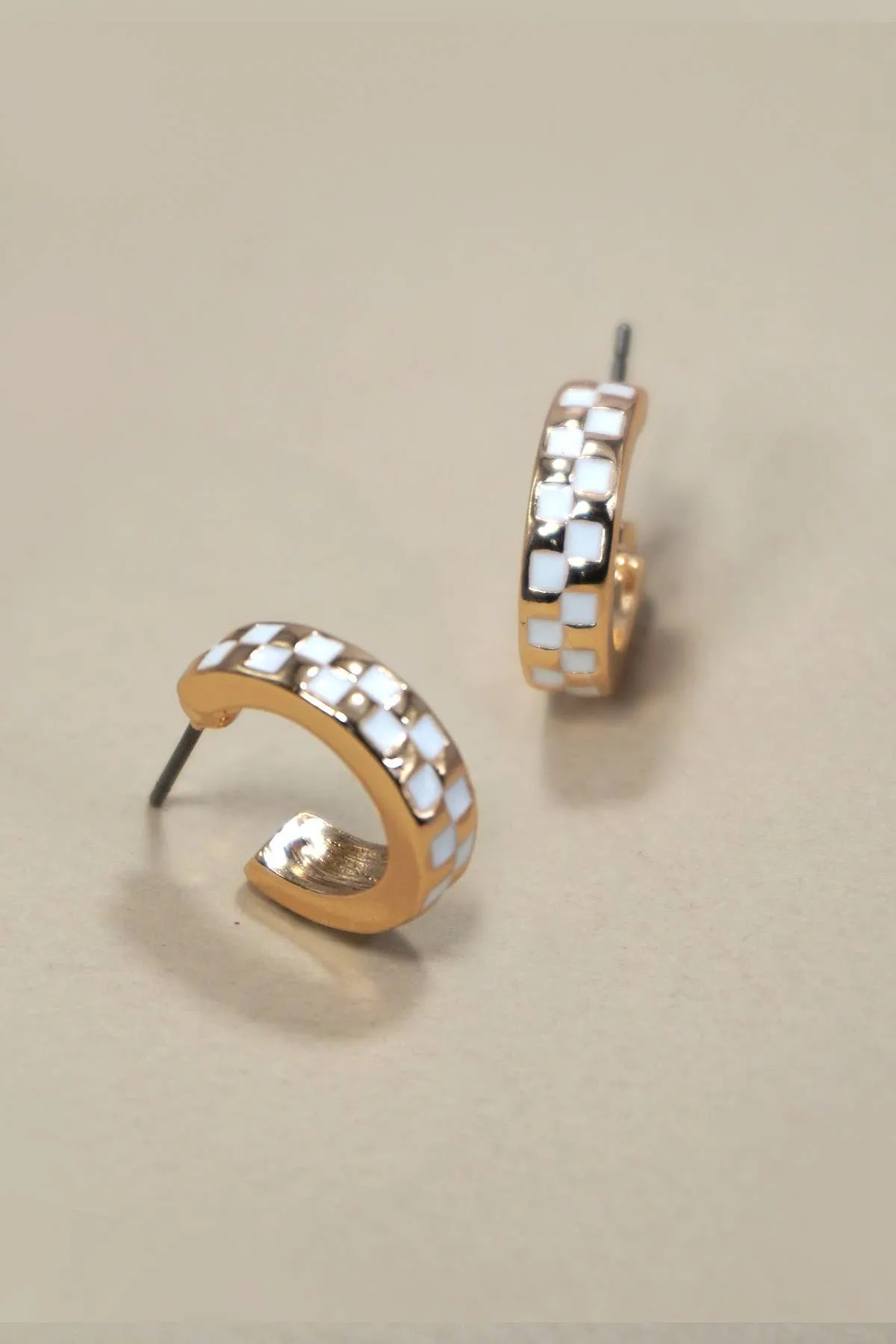 Mini Checker Huggie Hoop Earrings