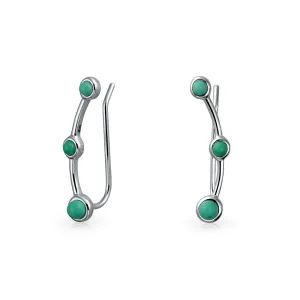 Minimalist 3 Gemstone Blue Turquoise Ear Cuff Cartilage Earrings Sterling Silver