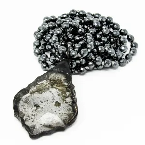 Mirrored Crystal Layer Necklace-Hematite
