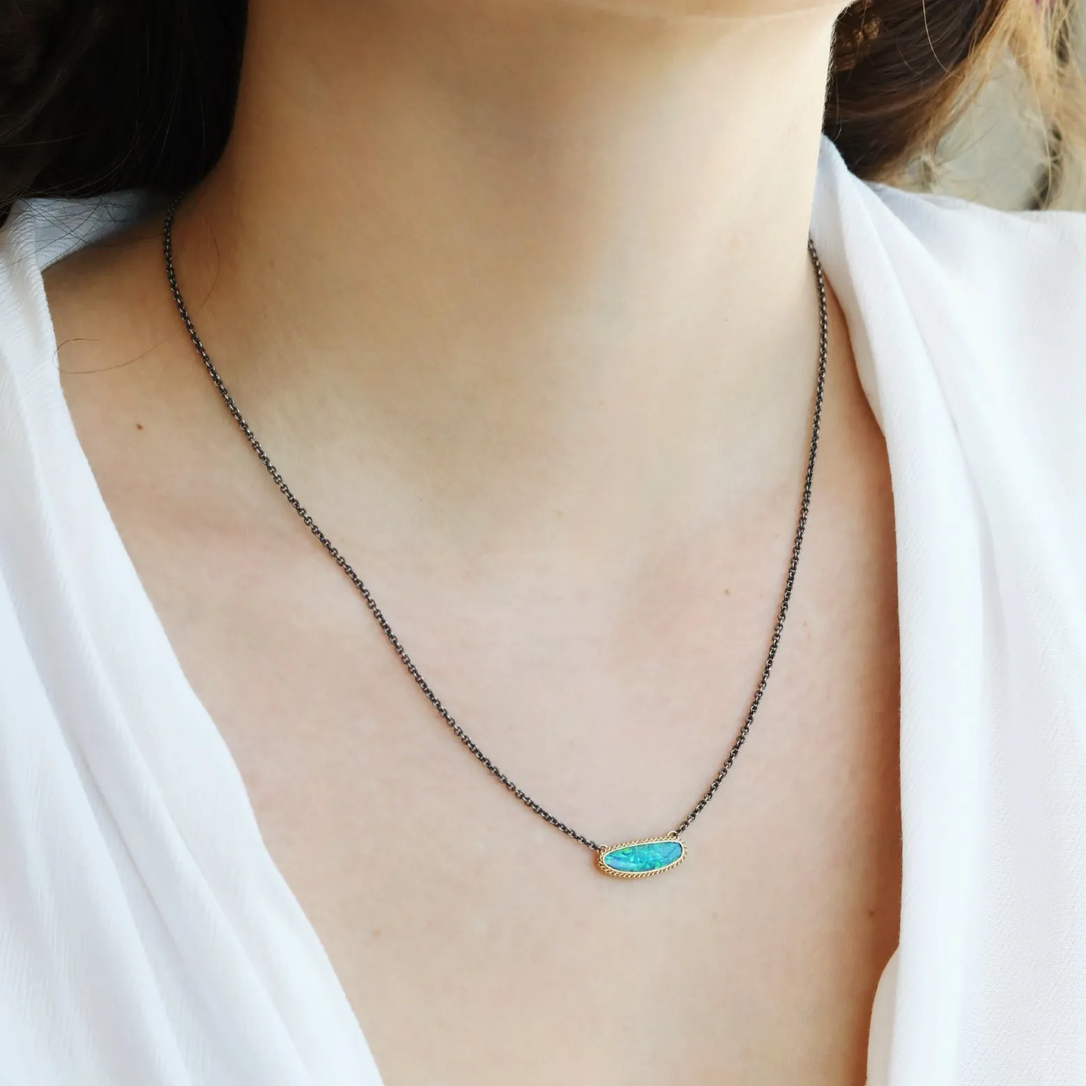 Mixed Metal Australian Opal Doublet Necklace