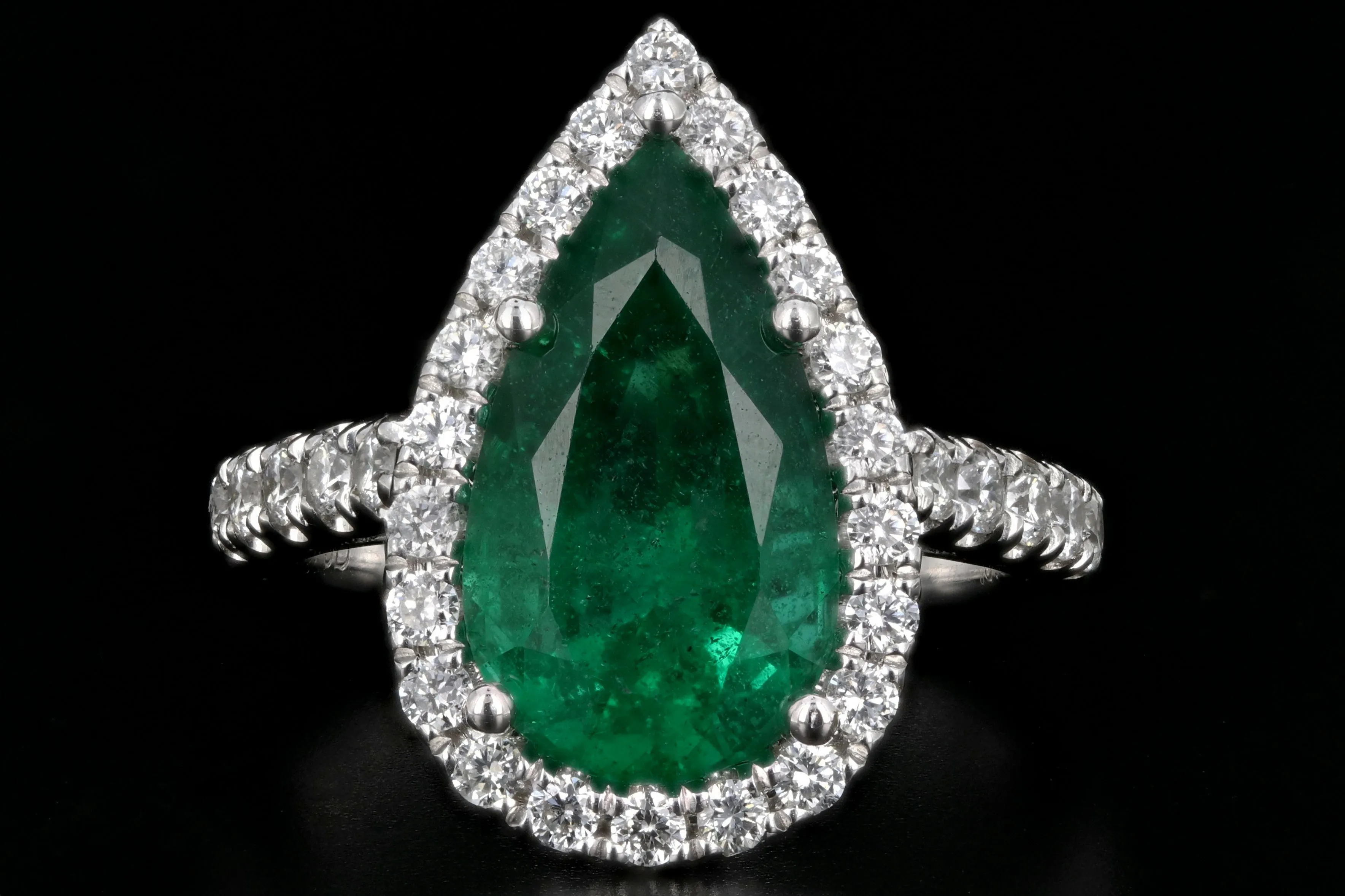 Modern 14K White Gold 3CT Zambian Emerald and Diamond Ring