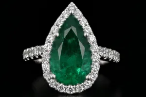 Modern 14K White Gold 3CT Zambian Emerald and Diamond Ring