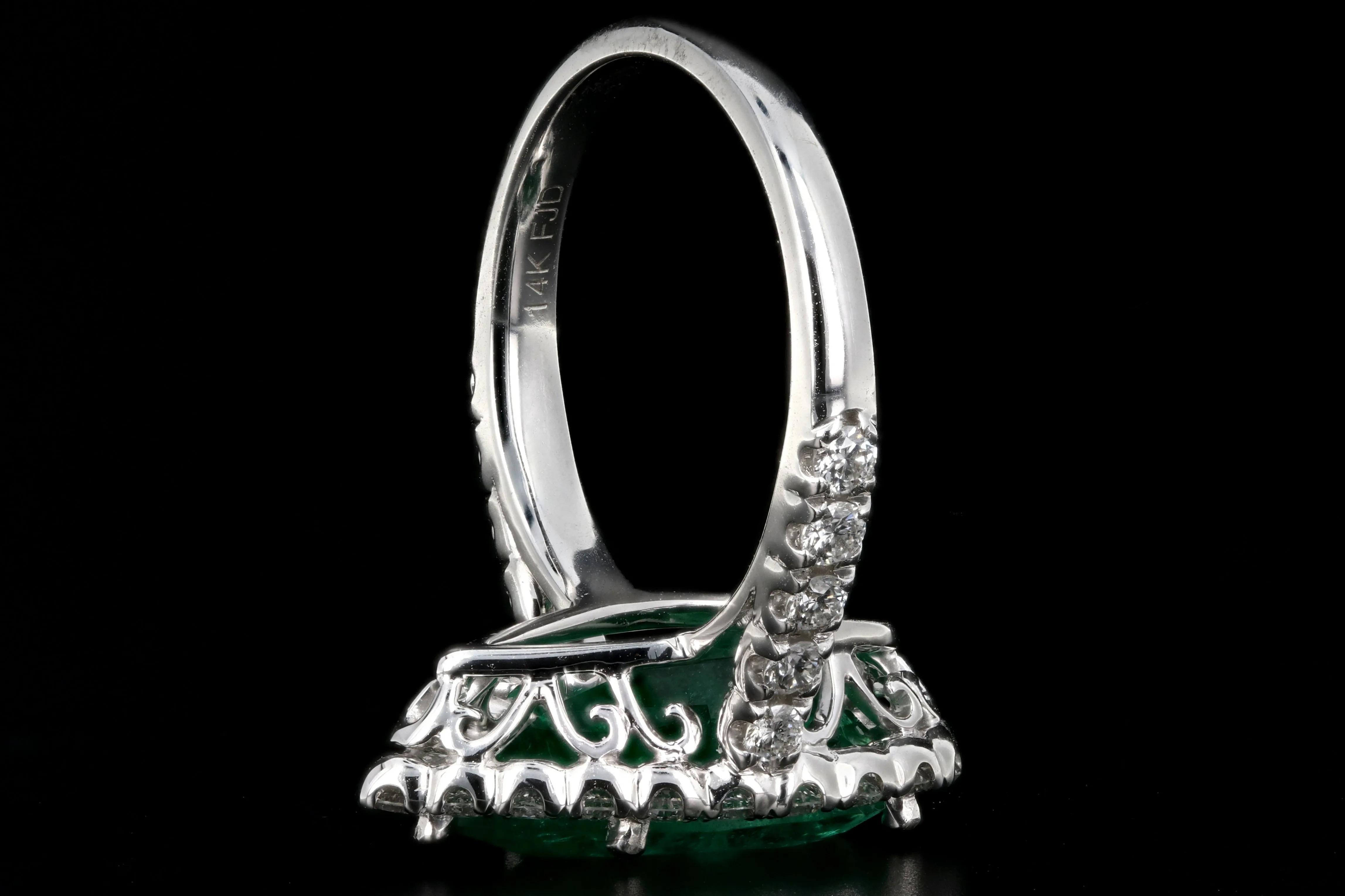 Modern 14K White Gold 3CT Zambian Emerald and Diamond Ring