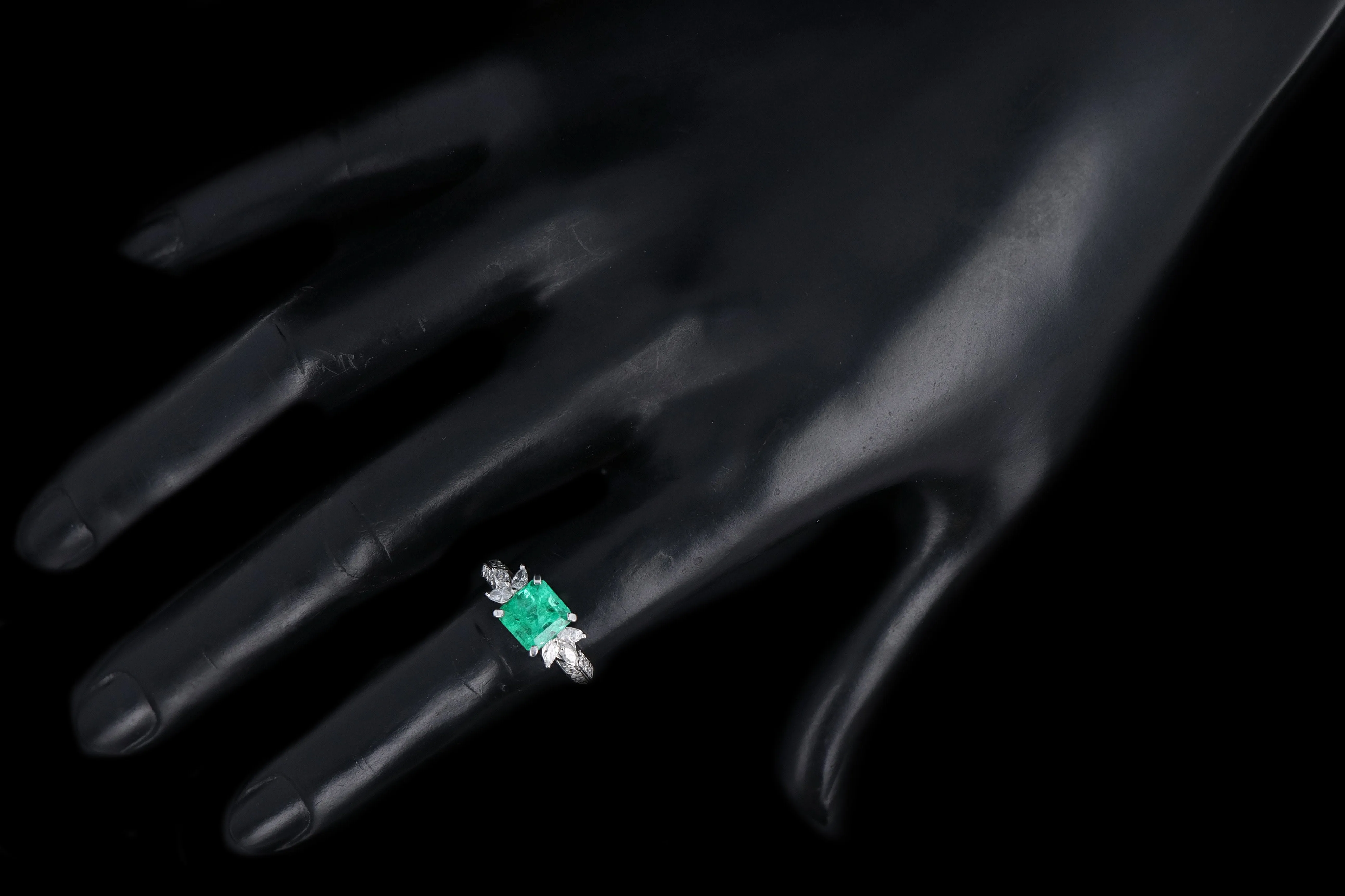 Modern Platinum 1.71 Carat Natural Emerald & Diamond Ring
