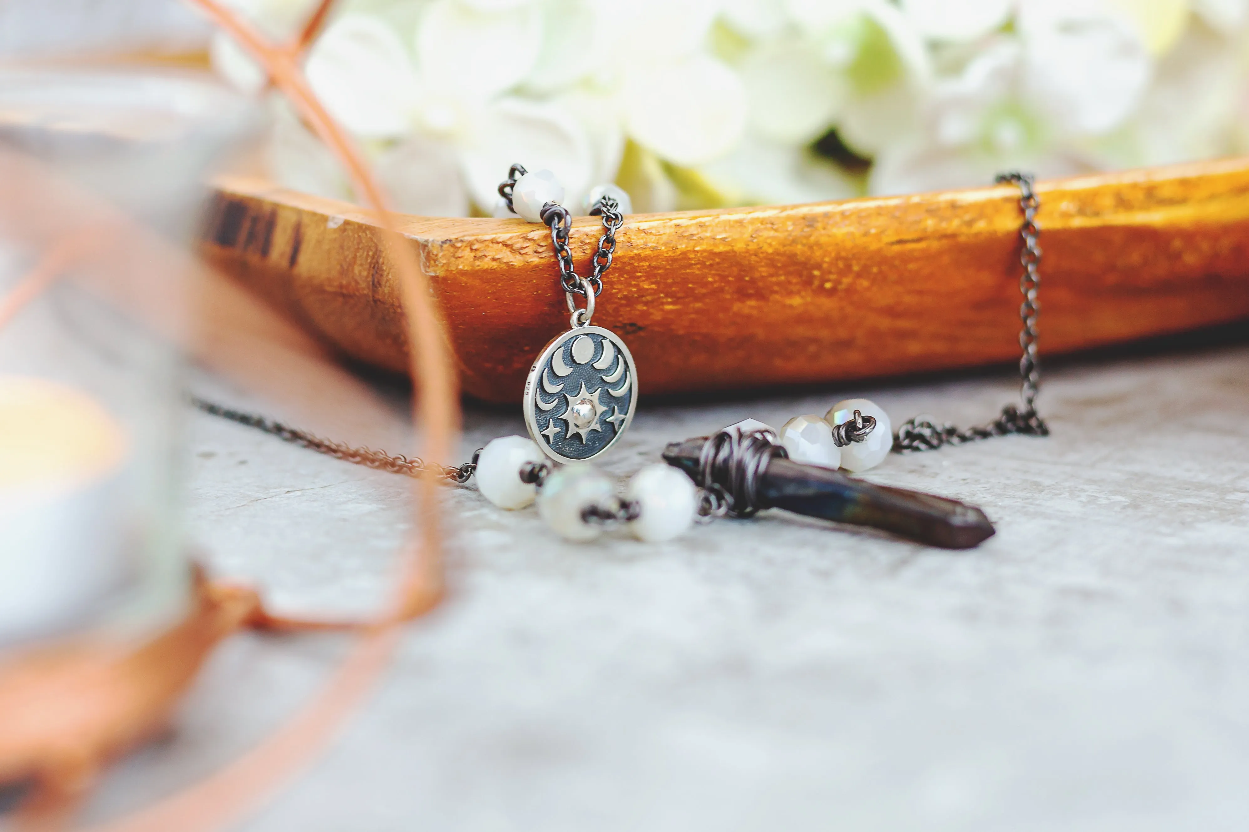Moon Phases Gemstone Crystal Necklace