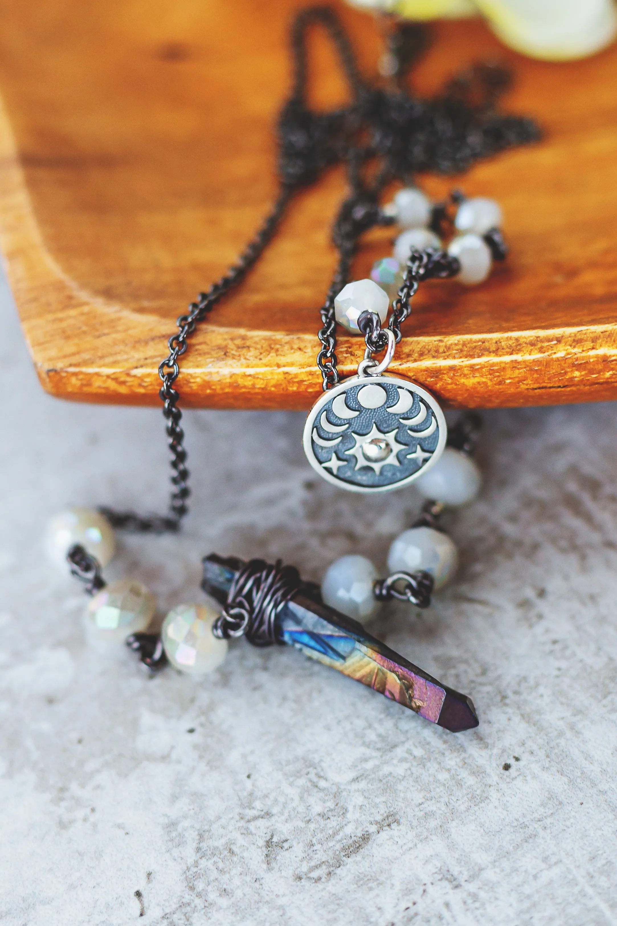 Moon Phases Gemstone Crystal Necklace