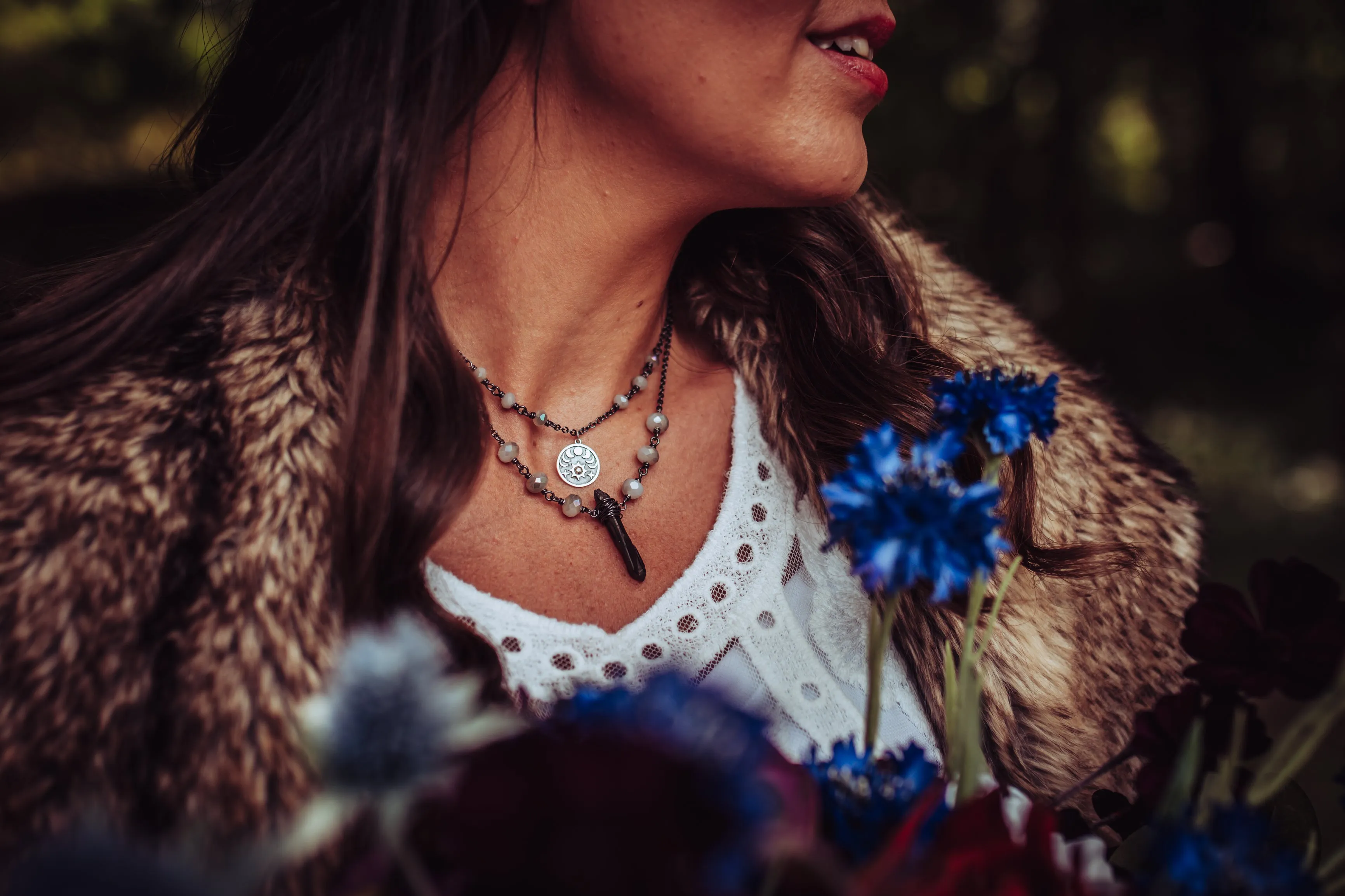 Moon Phases Gemstone Crystal Necklace