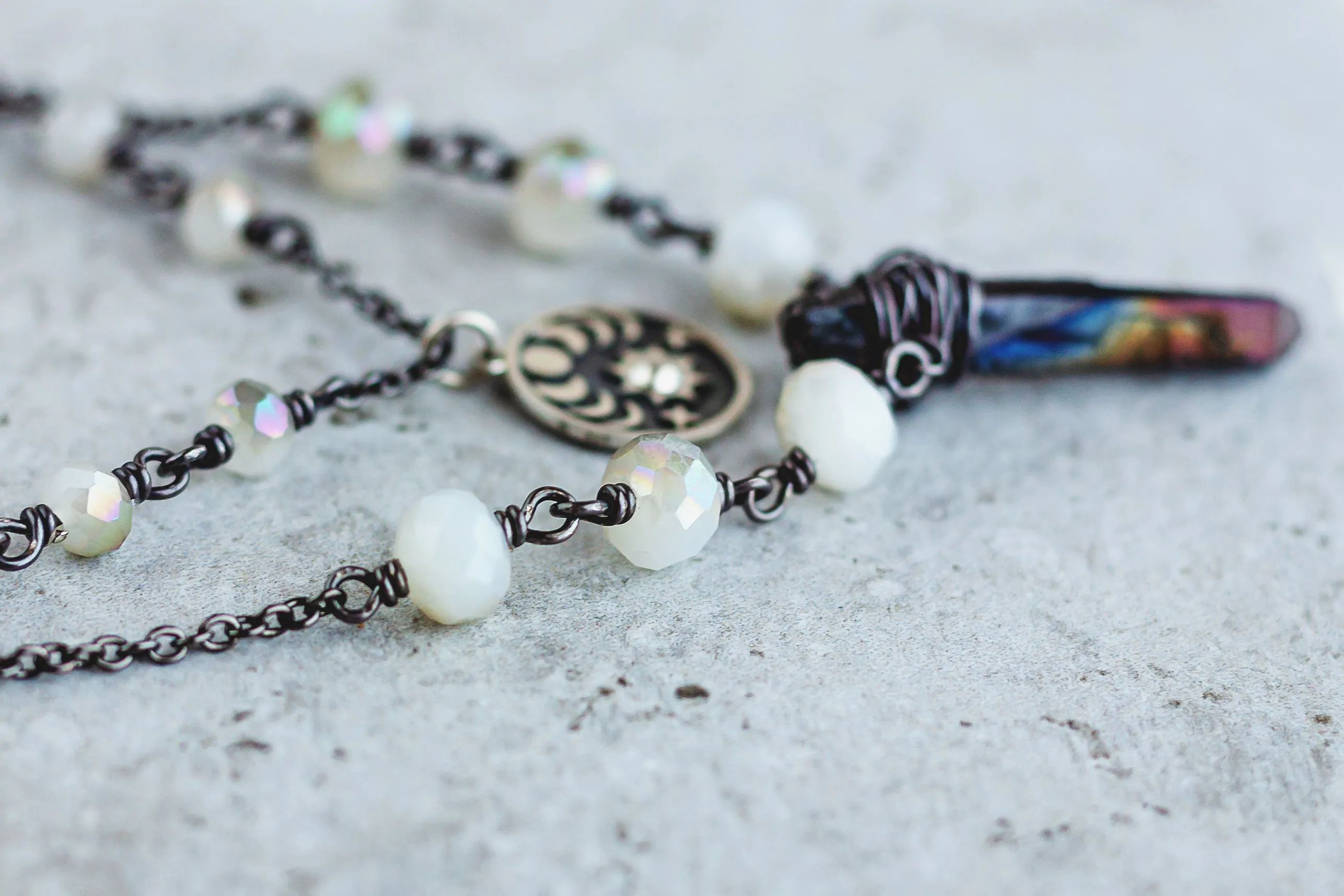 Moon Phases Gemstone Crystal Necklace