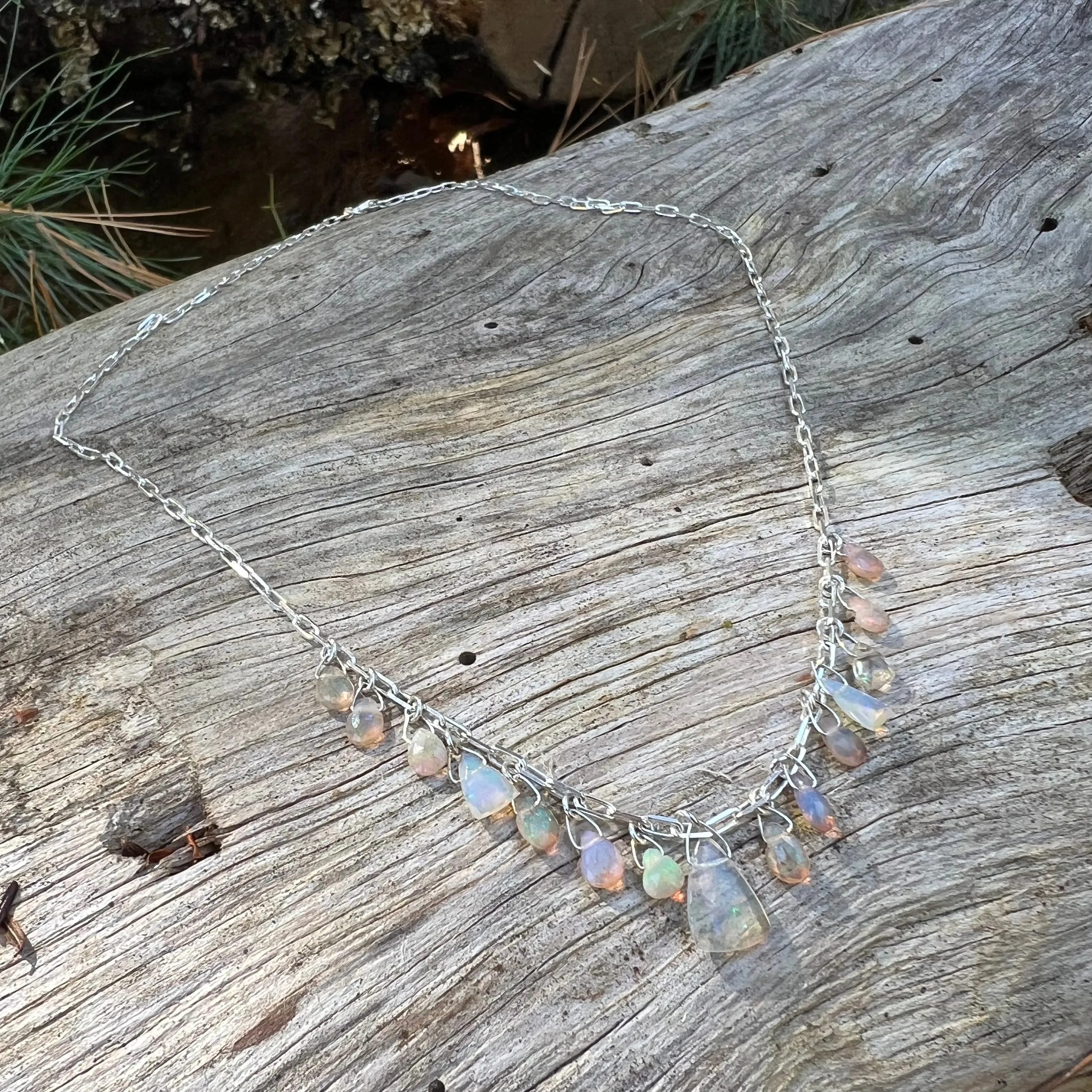 Multi-Colored Opal Necklace on Sterling Silver Chain, Handmade
