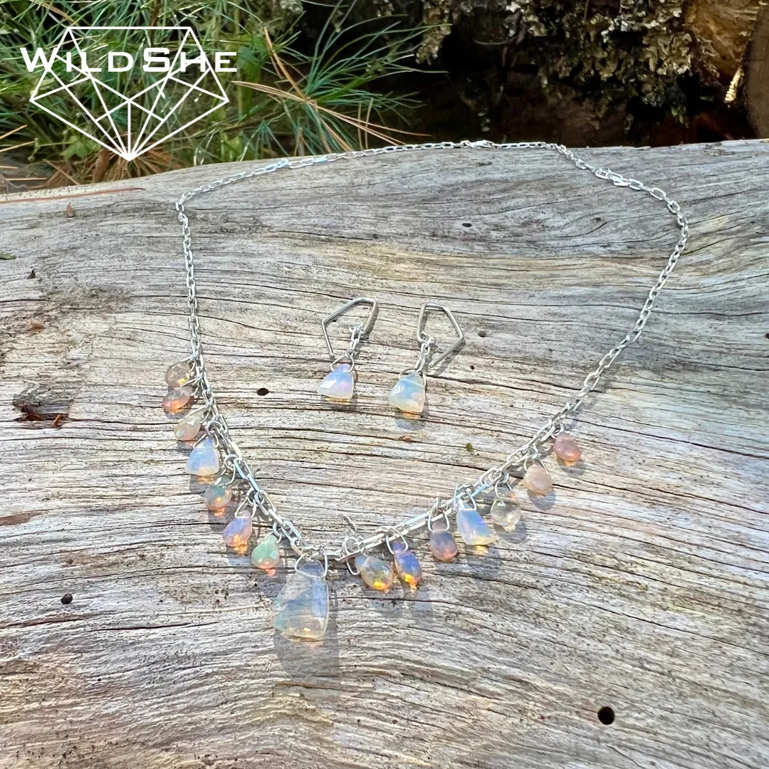 Multi-Colored Opal Necklace on Sterling Silver Chain, Handmade