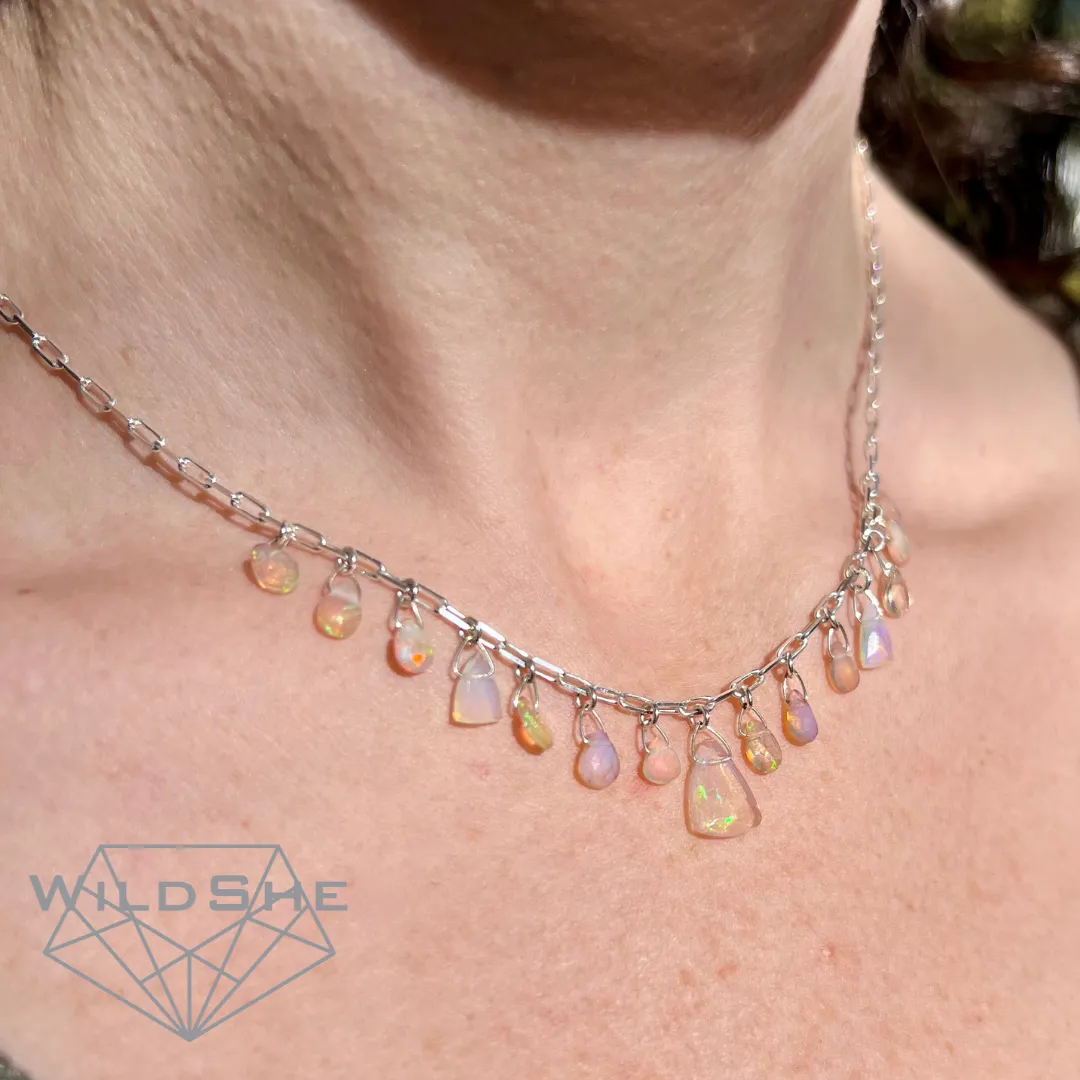 Multi-Colored Opal Necklace on Sterling Silver Chain, Handmade