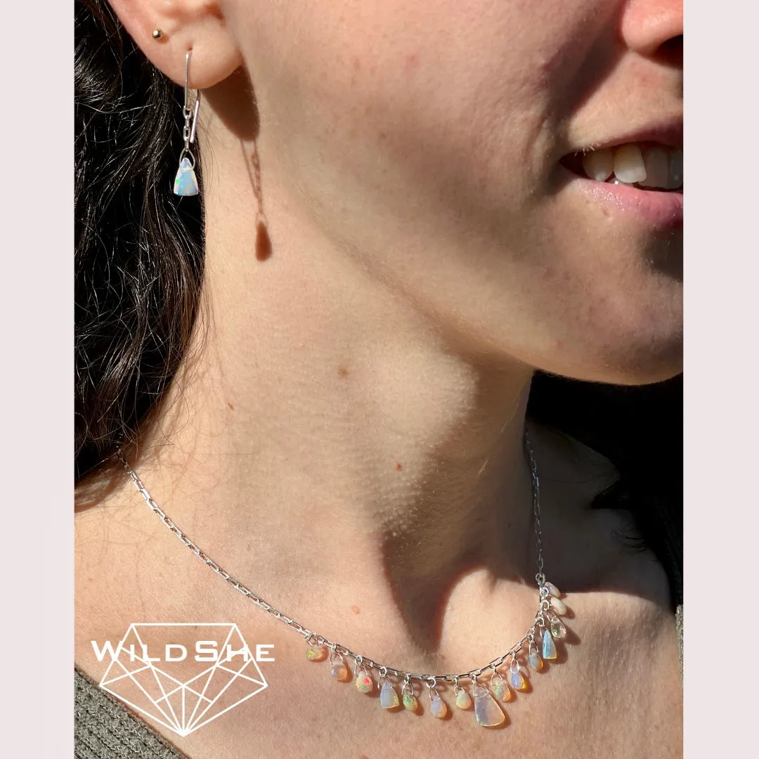 Multi-Colored Opal Necklace on Sterling Silver Chain, Handmade