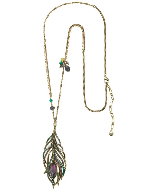 MULTI-COLOURED PEACOCK FEATHER CRYSTAL NECKLACES #287MT1301 (6E5)