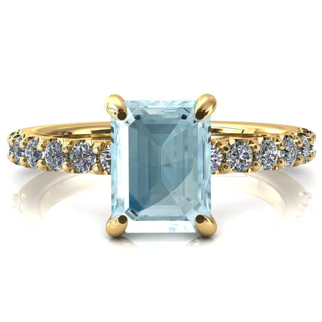 Mylene Emerald Aqua Blue Spinel 4 Prong Sculptural Half Eternity Diamond Engagement Ring
