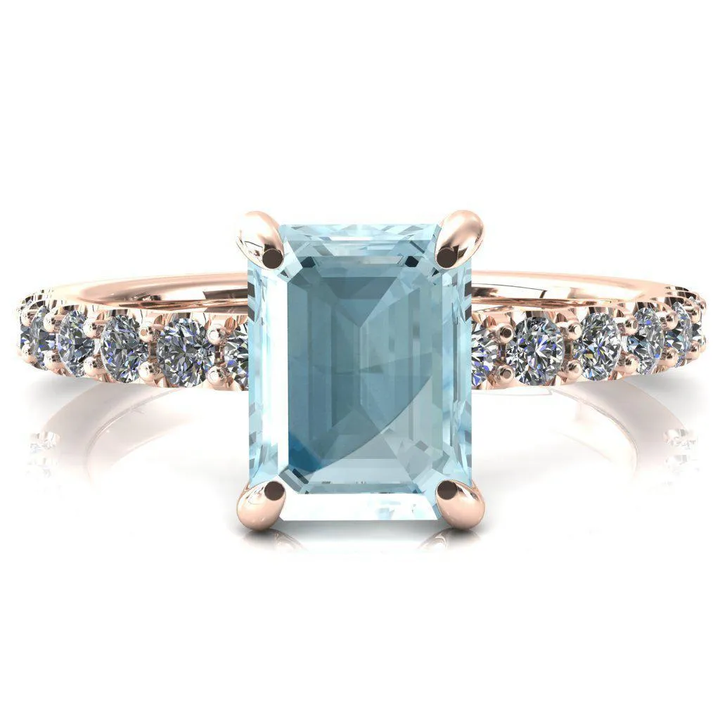 Mylene Emerald Aqua Blue Spinel 4 Prong Sculptural Half Eternity Diamond Engagement Ring