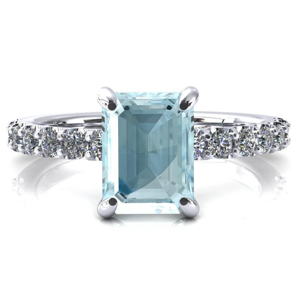 Mylene Emerald Aqua Blue Spinel 4 Prong Sculptural Half Eternity Diamond Engagement Ring