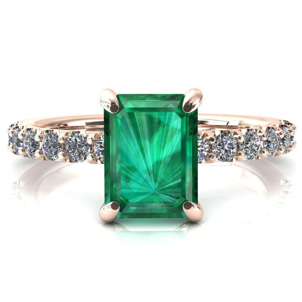 Mylene Emerald Emerald 4 Prong Sculptural Half Eternity Diamond Engagement Ring
